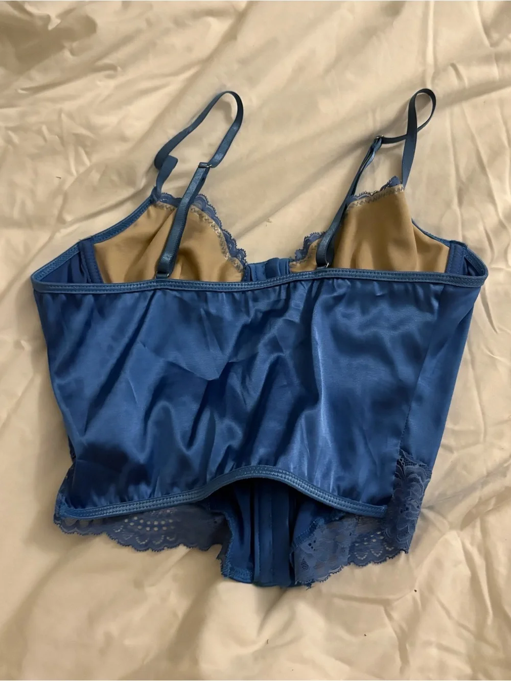 SHEIN Blue Lace Satin Longline Bustier Top corset medium